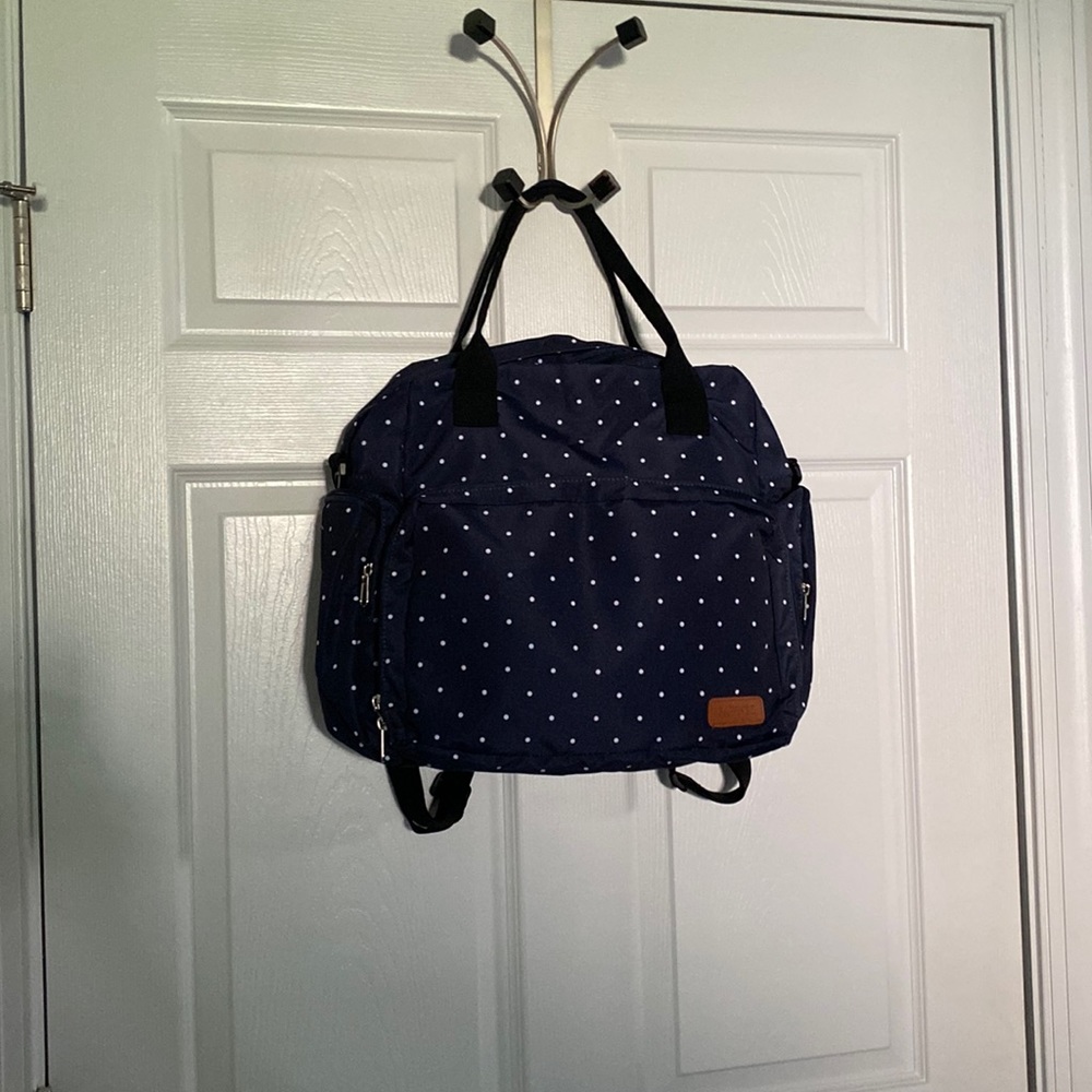 Navy polka dot diaper backpack/bag